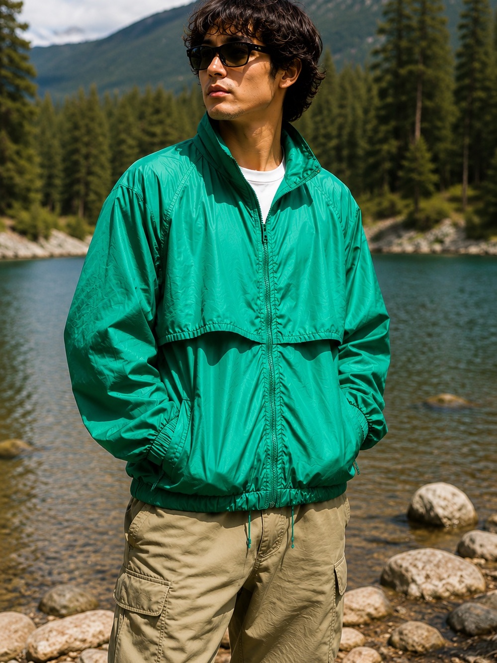 Vintage 80s Eddie Bauer XL Kelly Green Hooded Windbreaker Gorpcore Hiking Travel